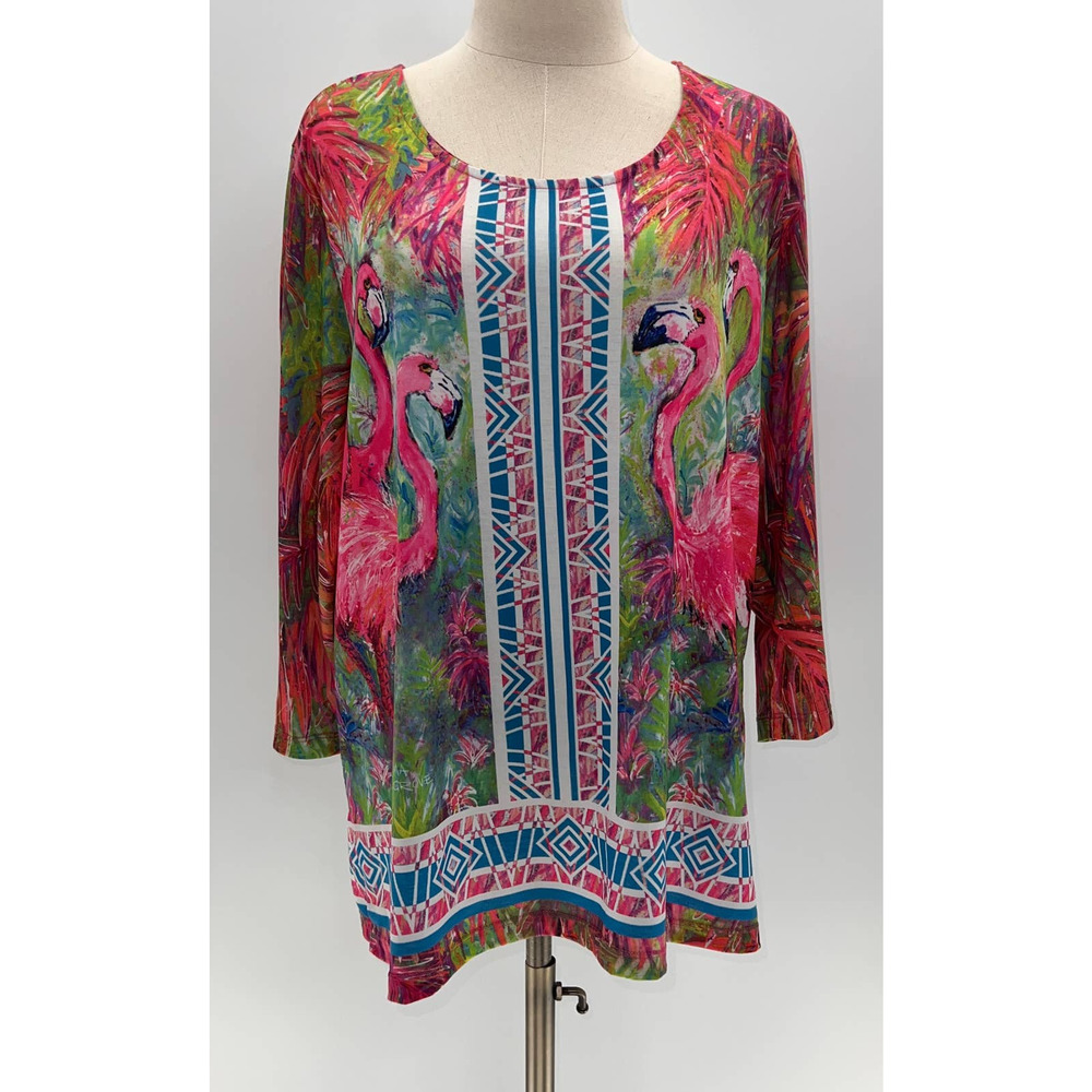 Vibrant Flamingo Print Tunic - Pink Multicolor